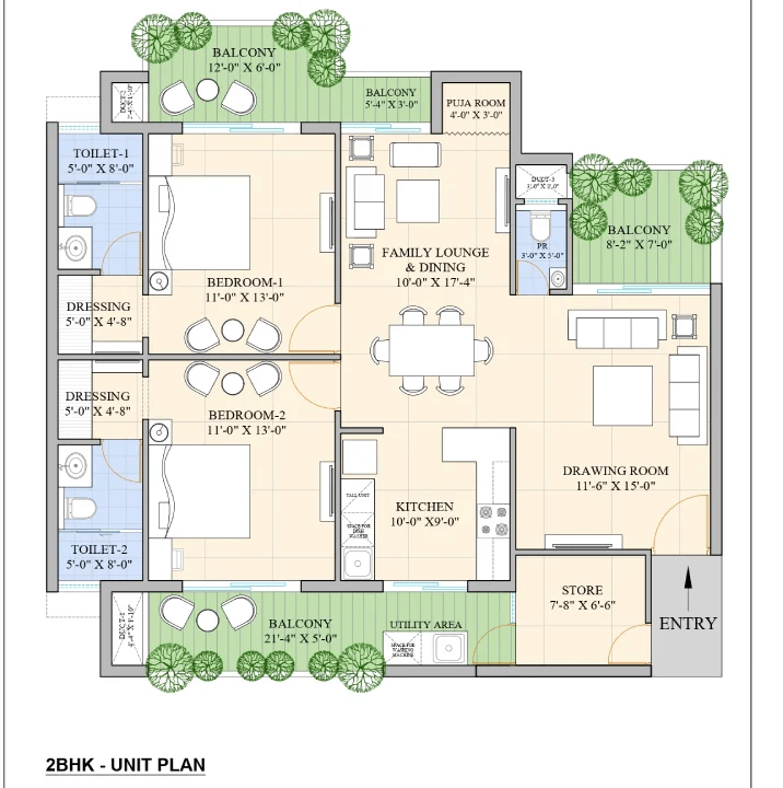 2 Bhk Unit Plan