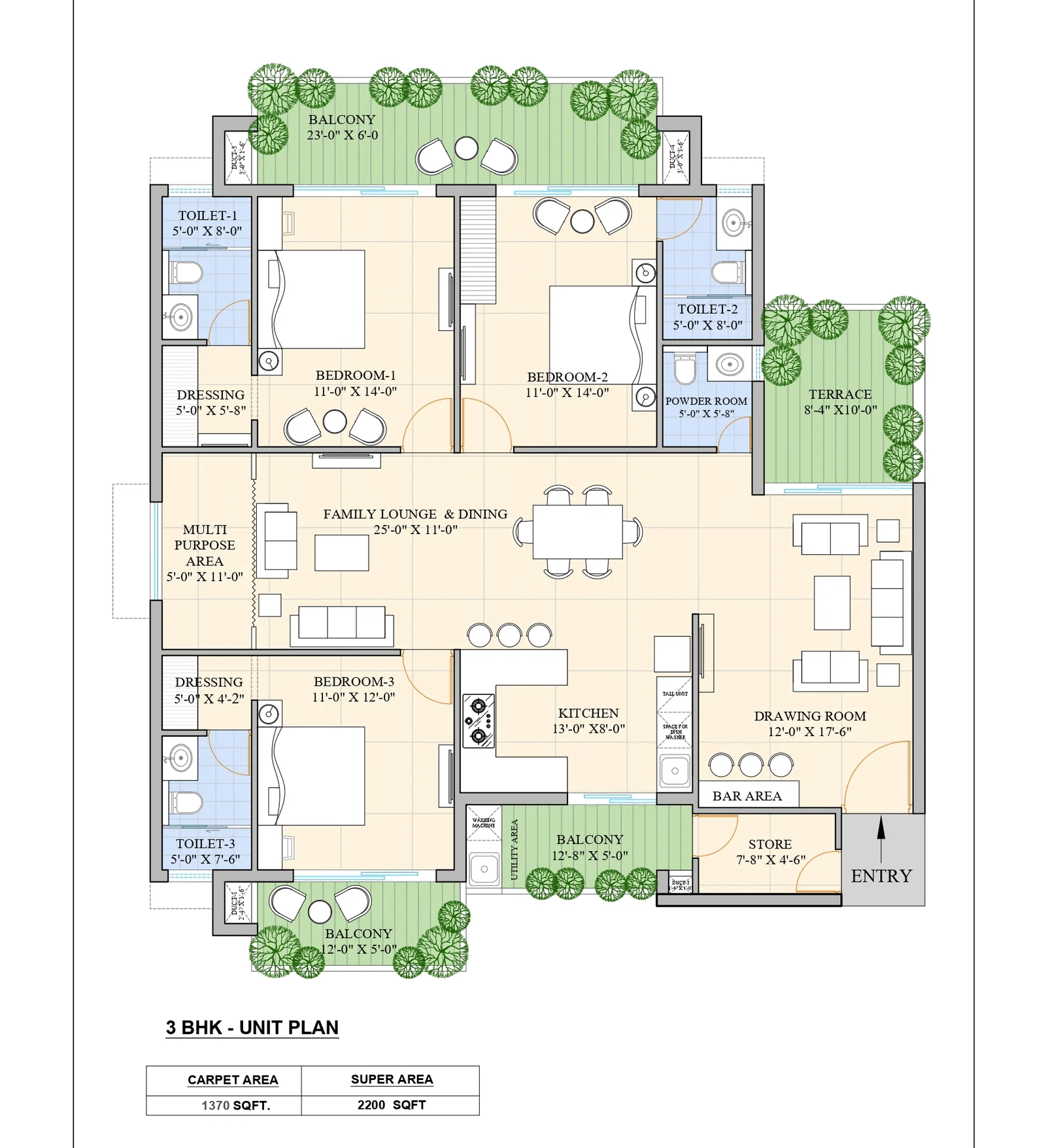 3 Bhk Unit Plan